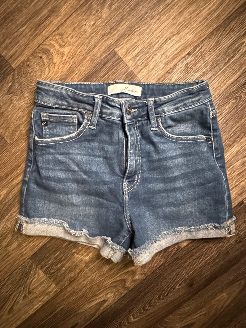 KanCan Distressed Denim Cutoff Shorts in Medium Blue